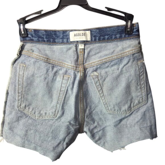 Agolde  Blue High-Waisted Jean Shorts Distressed Size 23 - Picture 4 of 8